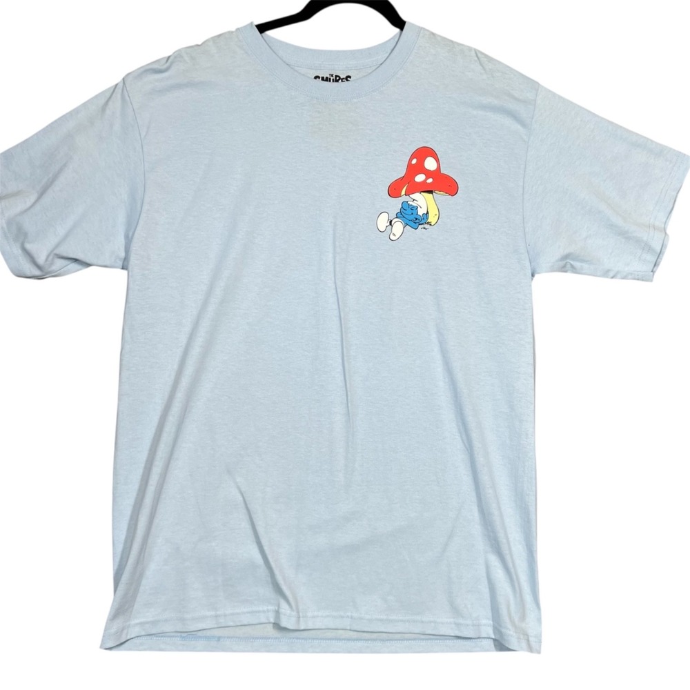 The Smurfs Lazy Smurf Tee Shirt‎ Unisex Large Blue Mushroom Cartoon Retro 80's